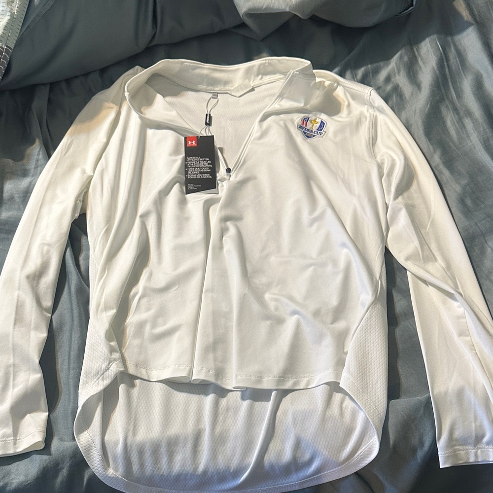 Under Armour White Quarter-Zip Golf Pullover with Crest